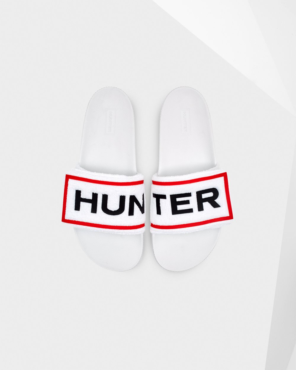 Womens Hunter Slides White - Original Terry Towelling Logo Adjustable - 8706592-CK